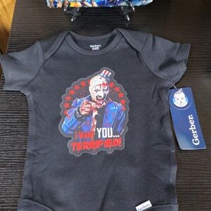 Gerber Black Graphic Baby Onesie with Red and Blue Design